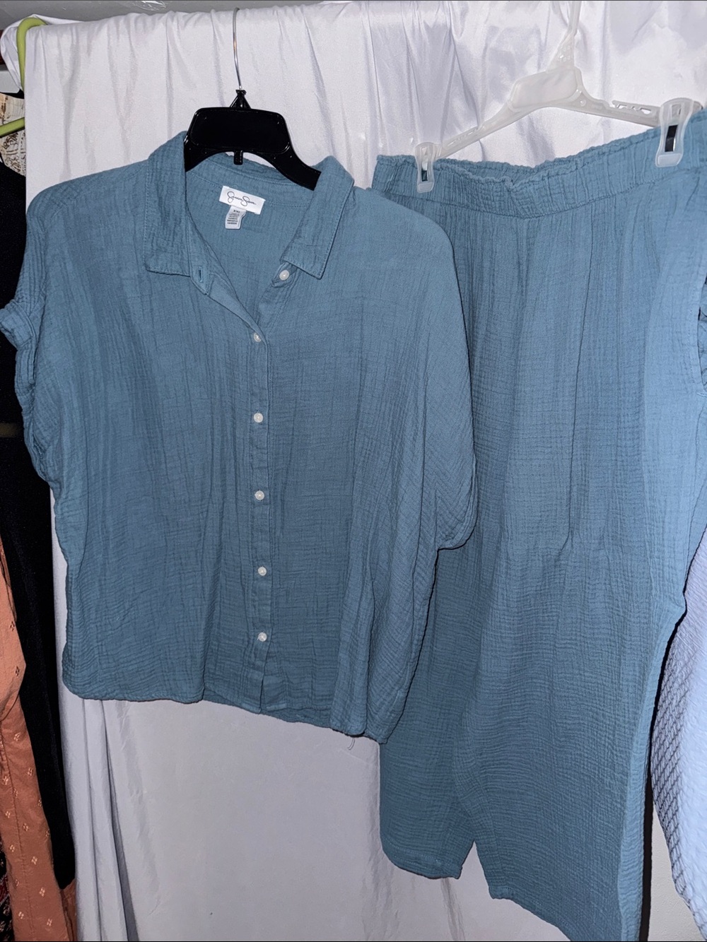 Jessica Simpson Light Blue Gauze Button-Up Matching Set